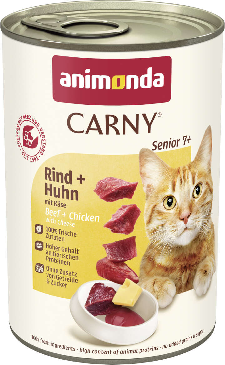 animonda Katzen-Nassfutter Senior Rind + Huhn mit Käse